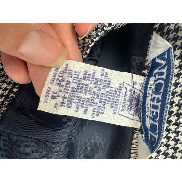 Vintage Michel T Skirt Fits M Black White Houndstooth Wool Blend‎ Pencil Preppy - Picture 8 of 8